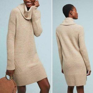 Anthropologie Cowl Neck Alpaca/Wool Blend Long Sleeve Beige Sweater Dress – XS